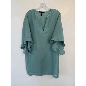 BCBGMAXAZRIA Sea foam blue cami two piece M Woven Ruffle 3/4 Sleeve V-Neck